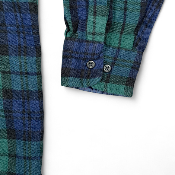 Vintage Sears Roebuck Shirt Adult MEDIUM Blue Green Flannel Black Watch Wool 80s - Picture 7 of 9